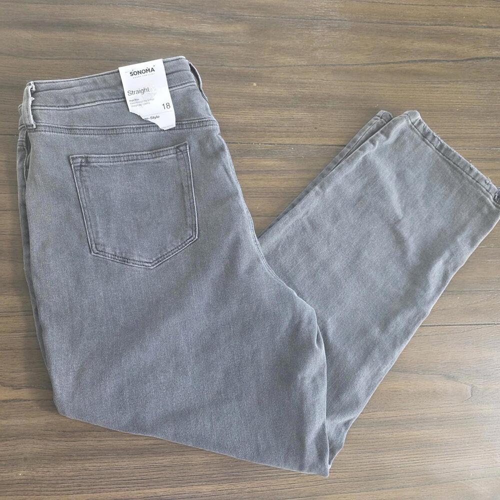 Sonoma Goods For Life High-Rise Straight-Leg Jeans Gray Washed Black Size 18
